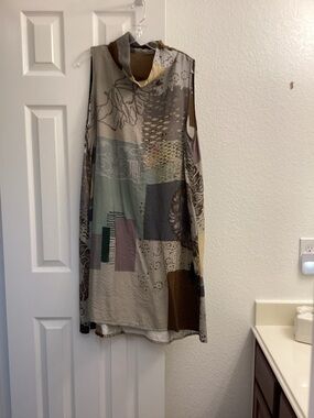 Sleeveless Patchwork Midi Dress in Neutral Multi